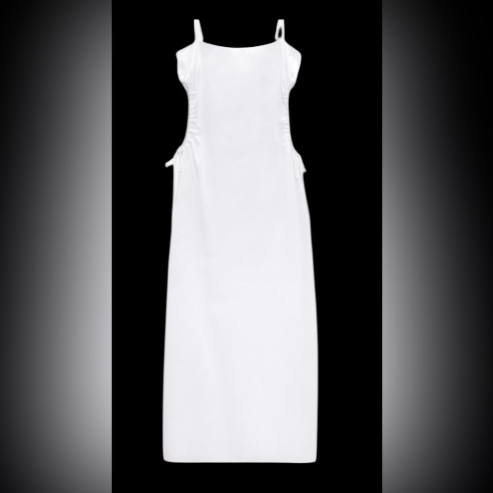 NWT Zara White Spaghetti Strap Gabardine Midi Dress with side Cut out Size XL